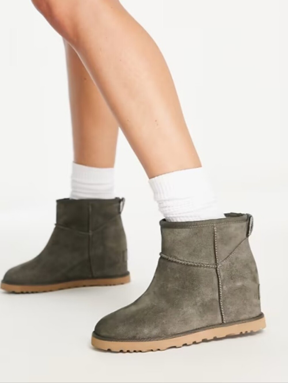 UGG taupe gray suede wedge ankle boots with a soft lined interior